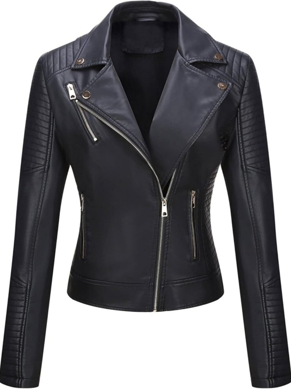 Chic Women's Lightweight Faux Leather Moto Jacket - Casual Style & Trendy Fit